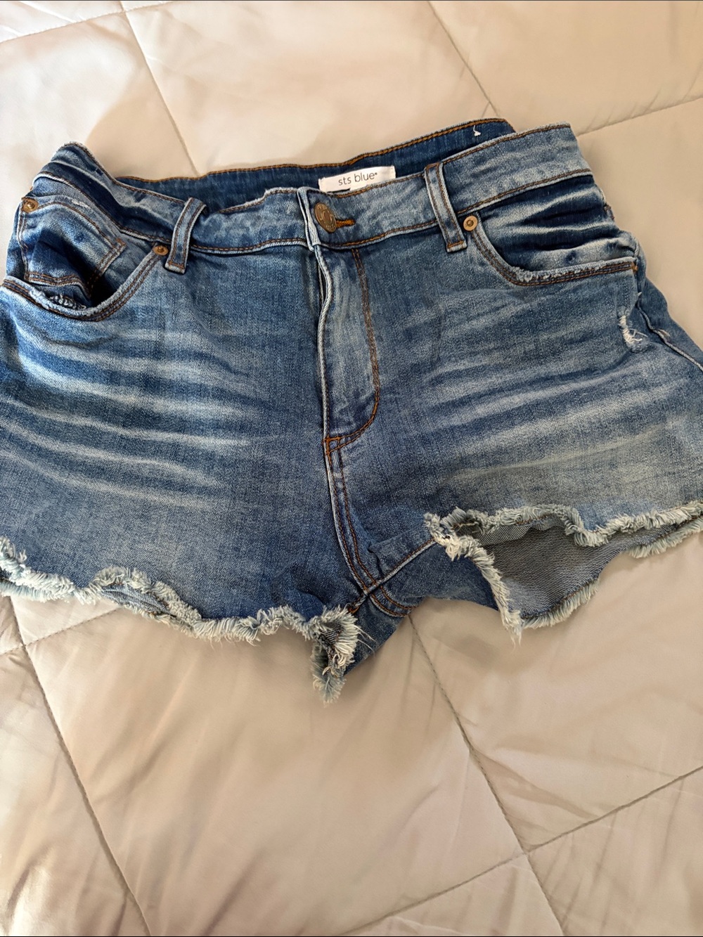 STS Blue Distressed Medium Wash Frayed Denim Shorts